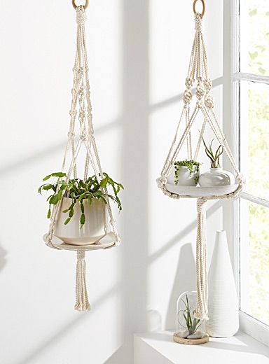 Set of 2 macramé plant hangers Hanger Decor, Asian Homes, Wood Plant Stand, Asian Home Decor, Photo Dimensions, Plant Hangers, Macrame Plant Hangers, Minimalist Furniture, Minimalist Interior Design