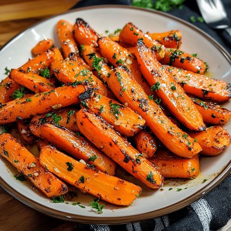 Honey Garlic Butter Roasted Carrots Honey Garlic Butter Roasted Carrots, Honey Garlic Butter Carrots, Butter Roasted Carrots, Carrot Recipes Side Dishes, Glazed Carrots Recipe, Roasted Carrots Recipe, Butter Carrots, Honey Roasted Carrots, Snacks To Try