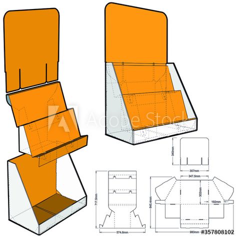 Counter display stand and Die-cut Pattern. The .eps file is full scale and fully functional. Prepared for real cardboard production. - Buy this stock vector and explore similar vectors at Adobe Stock | Adobe Stock Functional Packaging Design, Diy Backdrop Stand, Exhibition Display Stands, Cardboard Box Diy, Cardboard Display Stand, Package Template, Cardboard Model, Cardboard Display, Counter Display