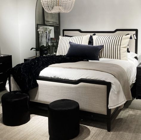 Black Bedroom Furniture Decor Ideas Glam, Black Ivory Bedroom, Cream And Black Bedroom, Beige And Black Bedroom Ideas, Black And Beige Bedroom, Black Bedroom Furniture Decor, Beige And Black Bedroom, Black And Cream Bedroom, Black And White Bedroom