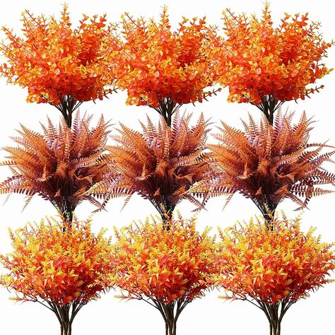 YXYQR 18PCS Fall Artificial Flowers Plants Outdoor UV Resistant Bulk Autumn Outside Fake Lavender Fern Plant No Fade Faux Plastic Greenery Shrubs Arrangement for Front Porch Window Box Hanging Basket : Amazon.ca: Home Fall Outdoor Pots, Anthropologie Fall Window Display, Fall Staircase Decor, Fall Planters Front Porches, Thanksgiving Decorations Outdoor, Den Mrtvých, Porch Window, Planter Decor, Bed Hanging