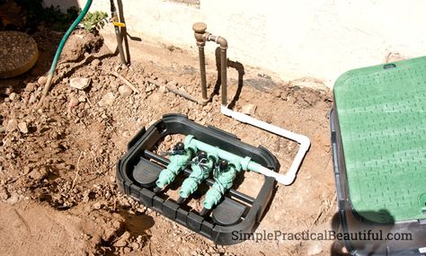 How to DIY a sprinkler system, installing the valves Sprinkler System Design, Sprinkler System Diy, Irrigation System Diy, Irrigation Diy, Sprinkler Valve, Lawn Sprinkler System, Irrigation Valve, Sprinkler Valves, Sprinkler Repair