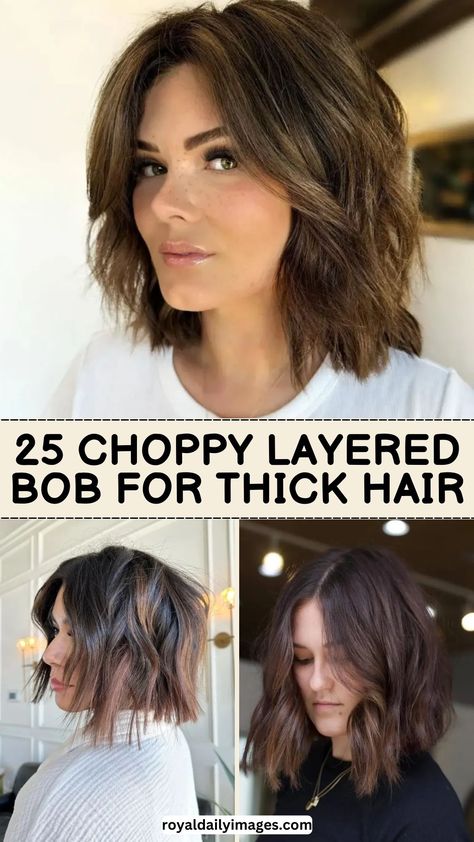 Choppy Layered Bob for Thick Hair Above Shoulder Length Hair, Shoulder Haircut, Thick Coarse Hair, Choppy Bob Haircuts, Thick Hair Cuts, Thick Wavy Hair, Short Haircut Styles, Bob Hairstyles For Thick, To Try