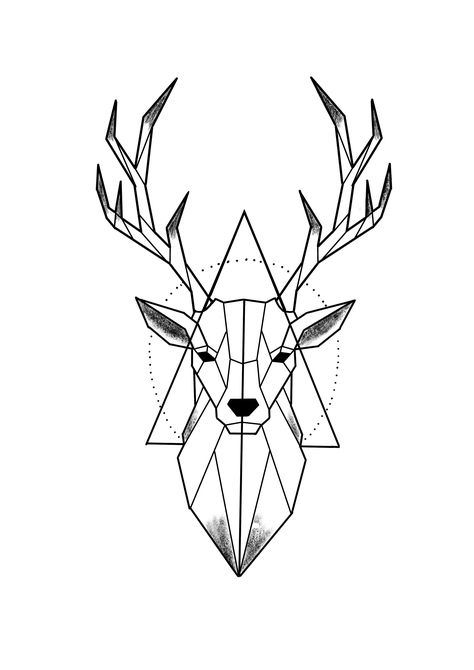 Deer Tattoo Meaning, Stag Tattoo Design, Geometric Deer Head, Deer Head Tattoo, Deer Tattoo Designs, Geometric Wolf Tattoo, Geometric Animal Tattoo, Stag Tattoo, Hirsch Tattoo