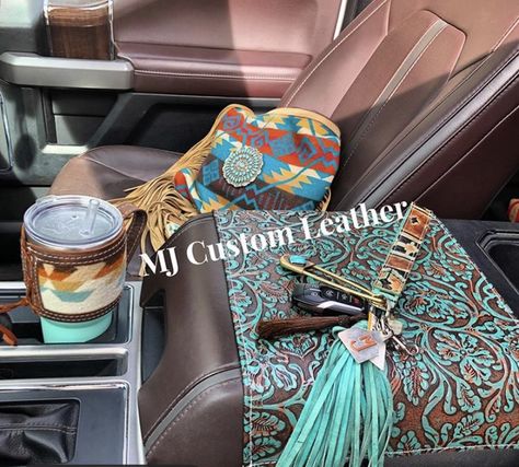 Western Car Interior Ideas, Custom Truck Interior Ideas, Cowgirl Truck, Country Girl Truck, Truck Interior Accessories, Pickup Accessories, Truck Accesories, Western Car, Cool Truck Accessories