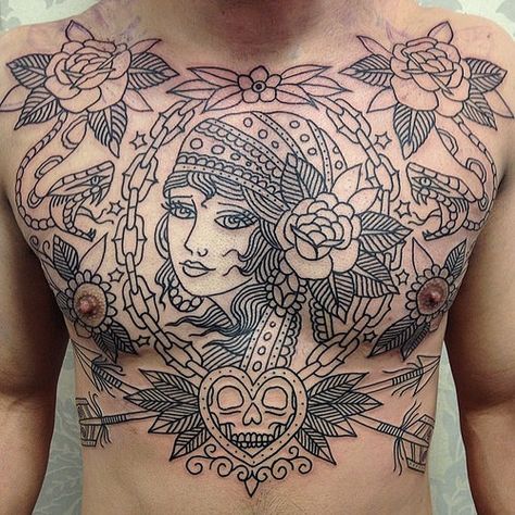 Traditional Chest Tattoo, Bauch Tattoos, Cross Tattoos For Women, Wild Tattoo, Cool Chest Tattoos, Pieces Tattoo, Chest Tattoos For Women, Chest Piece Tattoos, Chest Tattoo Men