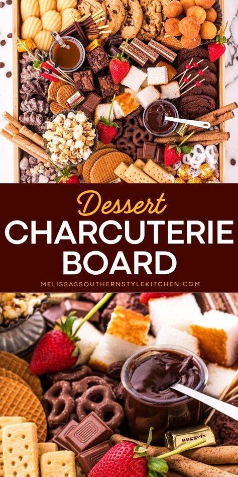 Indulge in this simple sweet treat! This dessert charcuterie board idea is the BEST. Everyone will have fun with this chocolate dessert board with hot fudge sauce, salted caramel sauce, fruit, and more! This dessert to make at home is also a simple appetizer recipe! Food Boards For Parties Dessert, Charcuterie Board Ideas Tacos, Individual Dessert Charcuterie Box Ideas, Chocolate Hummus Charcuterie Board, Trays For Charcuterie Board, Bridal Shower Dessert Charcuterie Board, Fun Snack Boards, Baked Good Charcuterie Board, Charcuterie Board For 3