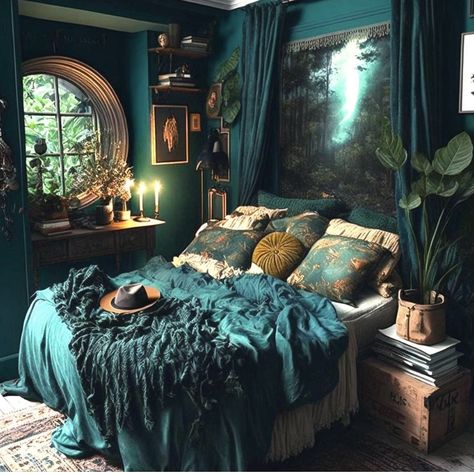 Goth Bedroom, Feminine Bedroom, Dark Home Decor, Hus Inspiration, Dream Room Inspiration, Pink Bedroom, Bedroom Green, Dream House Decor, Boho Bedroom