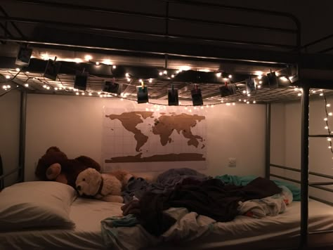 #scratchmap #bunkbeds #tumblr #lights #homedecor #roomdecor #cosy #cozy Bottom Bunk Fairy Lights, Fairy Lights Under Bunk Bed, Bunk Beds With Lights, Bunkbeds Decor Ideas, Bunk Bed Decorations Aesthetic, Room Inspiration Bedroom Bunk Bed, Bunkbed Girls Room Ideas Aesthetic, Bottom Bunk Aesthetic, Room Inspiration Bunk Bed