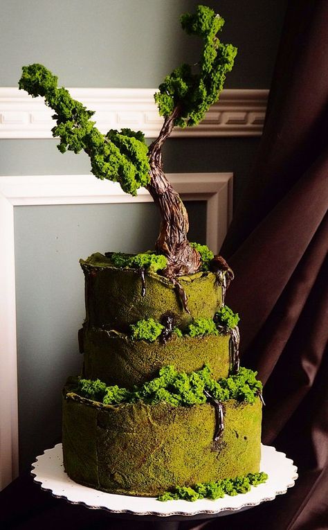 Bonsai Cake, moss, tree, nature Cake Moss, Moss Cake, Nature Cake, Crazy Wedding Cakes, Moss Tree, Art Cakes, Mini Wedding Cakes, Decoration Patisserie, Green Cake