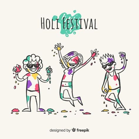 Hand drawn people celebrating holi festi... | Free Vector #Freepik #freevector #people #love #hand #girl Face Painting Poster, Holi Flyer, Drawn People, Holi Messages, Holi Powder, People Celebrating, Holi Party, Holi Festival Of Colours, Holi Images