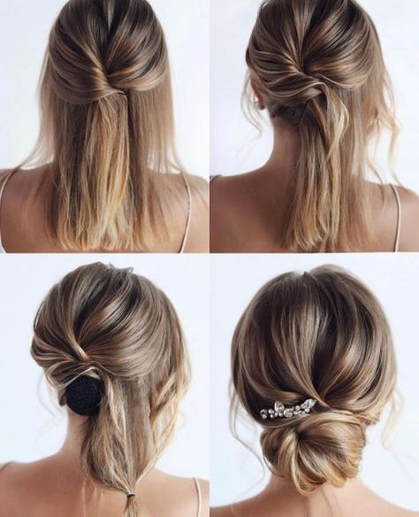 Fancy DIY Chignon for Medium Hair Easy Homecoming Hairstyles, Wedding Hairstyles Tutorial, Easy Updo Hairstyles, Simple Wedding Hairstyles, Homecoming Hairstyles Updos, Up Dos For Medium Hair, Best Wedding Hairstyles, Updos For Medium Length Hair, Bridesmaid Hair Down