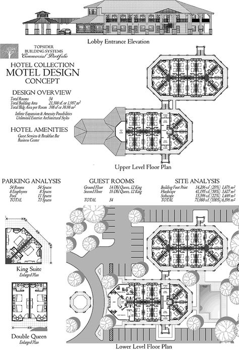 Commercial Collection COMM-Motel-Guest-Rooms-Lobby-Suites-Floor-Plan (21500 sq. ft.) 0 Bedrooms, 0 Baths Hotel Lobby Floor Plan, Floor Plans For Houses, Architect Quotes, Resort Design Plan, Hotel Floor Plan, Tree House Diy, Hotel Floor, Mansion Floor Plan, Hotel Plan