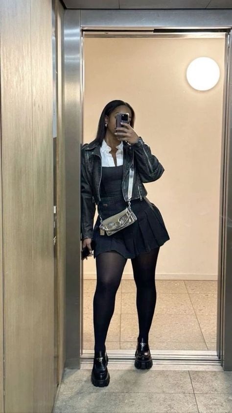 Outfit Ideas With Chunky Loafers, Skirts Boots Outfit, Black Women Autumn Outfits, Fall Class Outfits College, Short Leather Boots Outfit, Dinner Date Outfit Women, Birthday Outfits For Cold Weather, Skirts With Tights Outfit, Brunch Winter Outfit Black Woman