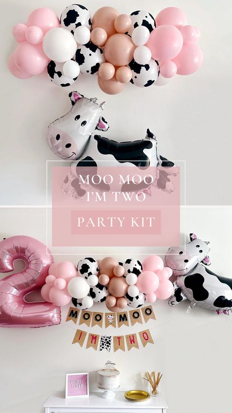 Mooing into Two! 🎀🐄 Celebrate your little one with a 'Pink Moo Moo I'm Two' birthday bash with adorable balloons and moo-tastic banners. Join us for a barnyard of fun, laughter, and two-year-old adventures! #PinkCowParty #MooI'mTwo #BirthdayBarnyard Moo Moo Birthday Party, Moo Moo I’m Two Birthday Cake, Moo Moo Look Whos 2 Birthday, 2nd Birthday Party For Girl Farm Theme, 2 Year Birthday Theme Cowgirl, Turning Two Birthday Ideas Girl, Pink Baa Moo I’m Two, Moo Moo I’m Two Birthday Party, Farm Theme 2nd Birthday Girl