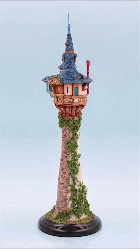 This is scale model of Rapunzel Tower inspired by Disney movie Tangled. It was originaly scratchbuilt as engagement ring box but I can make you one as movie collectible. It is very rare because painting process takes a lot of time. #tangled #rapunzel #tower #disney #disneyland #scalemodel #diy Rapunzel Tower Interior, Rapunzel Tower Cake, Tangled Tower Minecraft, Rapunzel Tower Minecraft, Tangled Rapunzel Tower, Rapunzel Castle, Rapunzel's Tower, Tangled Tower, Chateau Disney