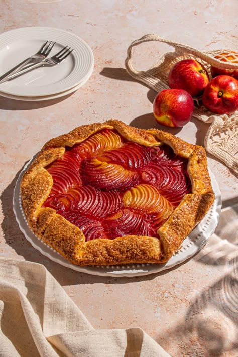 This super easy Nectarine Galette is the perfect summer dessert. The recipe is easily adaptable for almost any stone fruit that you have on hand. The crust is buttery, flakey, and delicious. Try this recipe with peaches, apricots, or plums! #HalfYourPlate #Galette #Nectarine #NectarineRecipe #NectarineGalette Nectarine Dessert, Nectarine Galette, Nectarine Recipes, Brown Butter Chocolate Chip Cookies, Galette Recipe, Savoury Baking, Peach Recipe, Baking Project, Stone Fruit