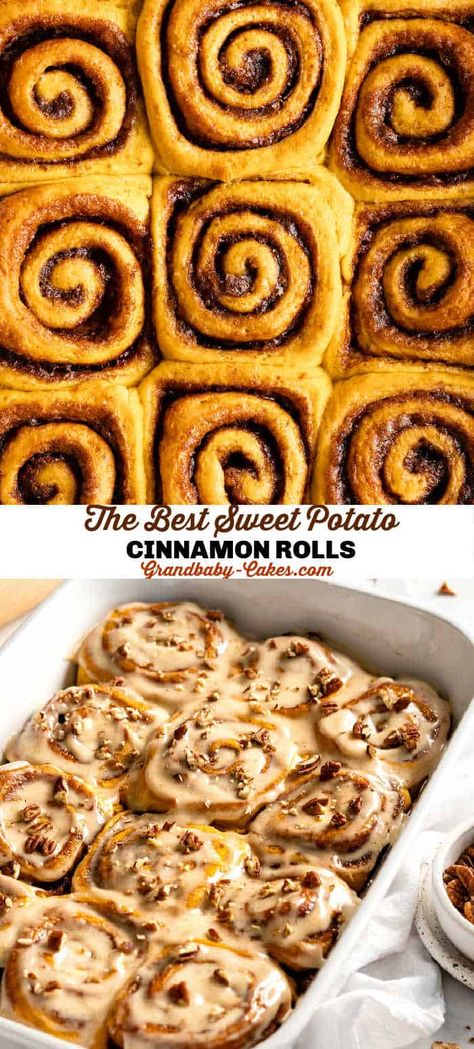 Sweet Potato Roll Cake, Sweet Potato Jacks Recipes, Sweet Potato Deserts, Sweet Potato Dessert Recipes Easy, Potato Cinnamon Rolls Recipe, Sweet Potato Desserts, Potato Dessert Recipes, Sweet Potato Blondies, Potato Desserts