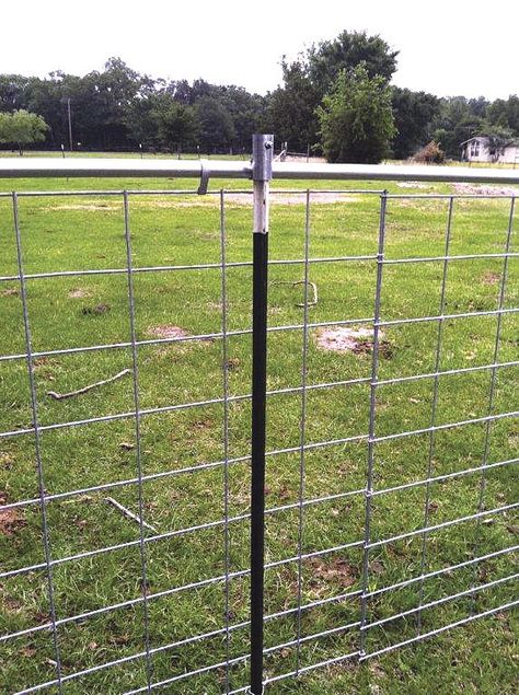 When Rick Cleveland inherited his dad’s farm near Terrell, Texas, he needed to fence in a pasture. He didn’t like the look of barbed wire and couldn’t justify the cost of pipe-type corral panels. So... T Post Fence, Cattle Panel Fence, Fence Modern, Pasture Fencing, Cattle Panels, Horse Fencing, Cheap Fence, Farm Projects, Rail Fence