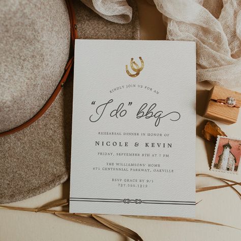 "I Do BBQ" Rehearsal Dinner or Welcome Party Invitation Wedding Welcome Reception, Welcome Party Invitation, Golden Watercolor, Bbq Rehearsal Dinner, Earth Tone Wedding, Wedding April, Knotted Rope, Wedding Rehearsal Dinner Invitations, I Do Bbq