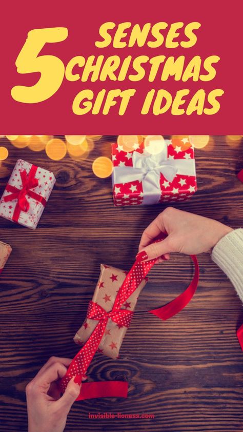 5 senses christmas gift ideas written over hands wrapping a christmas gift 5 Senses Christmas Gift Ideas, 5 Senses Gift, Five Senses Gift, Great Christmas Gift Ideas, Senses Gift, $5 Gift Ideas, The Five Senses, 5 Senses, Five Senses