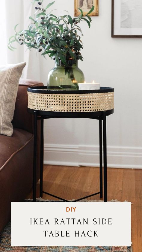 Side Tables In Living Room Metal, Gladom Ikea Bedroom, Diy Cane Side Table, Ikea Gladom Nightstand, Diy Rattan Side Table, Nesna Ikea Hack, Diy Side Table In Living Room Easy, Boho Side Table Living Room, Ikea Tarno Hack