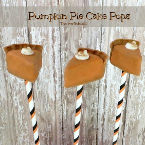 The Partiologist: Pumpkin Pie Cake Pops! Pumpkin Pie Cake Pops, Pie Cake Pops, Thanksgiving Cake Pops, Fall Cake Pops, Pumpkin Cake Pops, Pumpkin Pie Cake, Thanksgiving Cakes, Pie Slice, Cake Pop Recipe