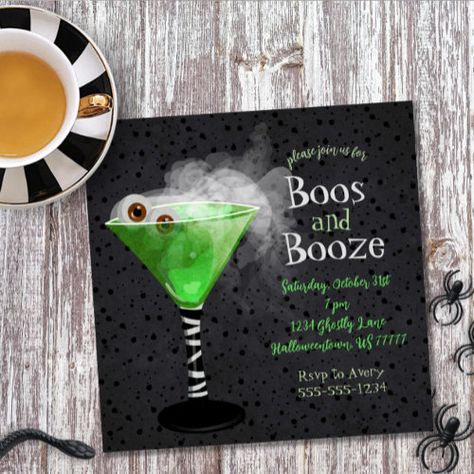 Boos and Booze Adult Halloween Cocktail Party Halloween Invitations - halloween party, halloween cocktail party, adult halloween, boos and booze, black and green, costume party, adult, modern, cotumes and cocktails, funny Halloween Cocktail Party Invitations, Halloween Martini, Adult Halloween Invitations, Adult Halloween Party Invitations, Halloween Party Design, Halloween Cocktail Party, Halloween Costume Party Invitations, Costume Party Invitations, Cocktail Party Invitation