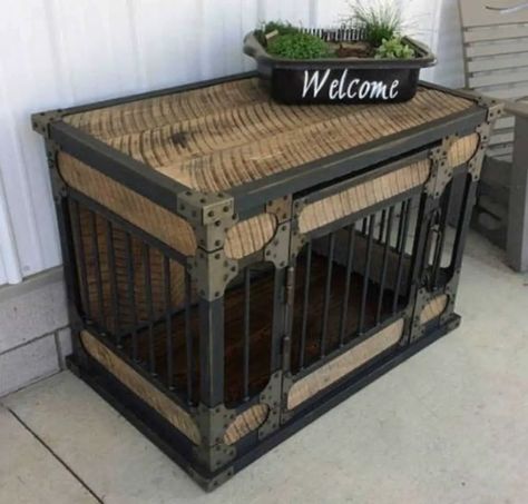 Diy Heavy Duty Dog Crate, Dog Crate Topper Diy, Coffee Table Dog Crate, Dog Crate Ideas, Dog Porch, Pet Crate Furniture, Crate Tv Stand, Porch Potty, Dog Cabinet