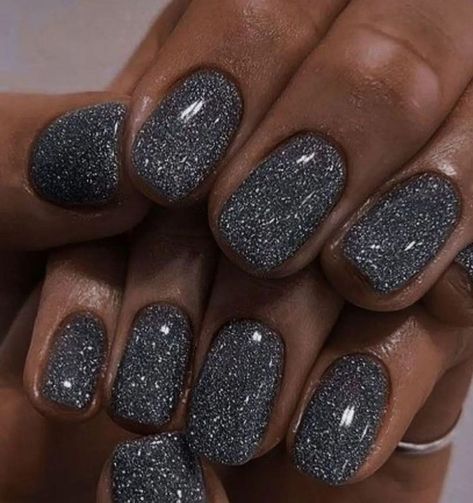 Gray Glitter Nails Short, Dark Gray Sparkle Nails, Grey Sparkling Nails, Charcoal Glitter Nails, Charcoal Sparkle Nails, Grey Shiny Nails, Dark Silver Glitter Nails, Grey Nails With Sparkle, Dark Grey Sparkle Nails