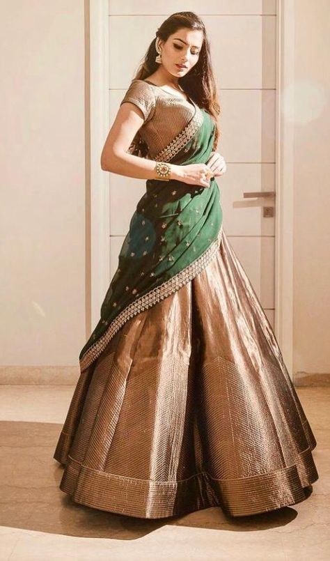 Lehenga Saree Design, Half Saree Lehenga, Indian Sari Dress, Indian Outfits Lehenga, Wedding Lehenga Designs, Lehenga Designs Simple, Lehnga Dress, Traditional Indian Dress, Wedding Blouse Designs