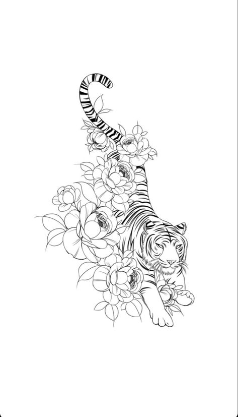 Full Body Lion Tattoo Design, Tiger Tattoo For Women Hip, Pretty Tiger Tattoo, Arm Tattoos For Women Tiger, Japanese Fineline Tattoo, Tiger Foot Tattoo, Japanese Arm Tattoos, Women Tattoo Designs Drawings, Big Rib Tattoos For Women