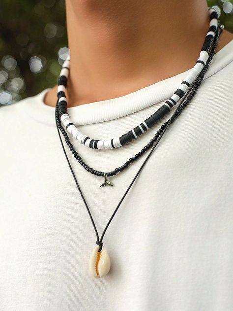 Vintage Bohemian Vacation Style Metal Mermaid Tail & Shell Pendant Necklace https://whispers-in-the-wind.com/discover-the-latest-mens-accessory-trends-for-2024/?stainless-steel-18k-gold-plated-cross-pendant-necklace-with-fashionable-simple-rope-chain Beads Necklace For Men, Beaded Necklace For Men, Polymer Clay Beaded Necklace, Surf Necklace, Clay Bead Necklace, Mens Beaded Necklaces, Bead Chain Necklace, Chain Necklace For Men, Puka Shell Necklace