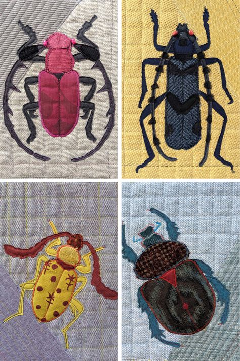 Textile Art Embroidery, Textiles Projects, Bug Art, Insect Art, Sewing Art, Fabric Art, Embroidery Projects, Quilt Inspiration, Art Quilts