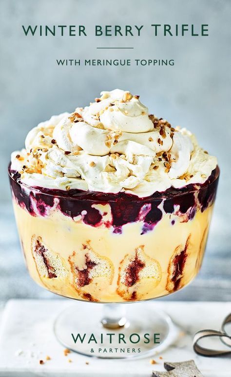 Holiday Trifle, Christmas Trifle Recipes, Trifle Bowl Recipes, Trifle Dessert Recipes, Waitrose Food, Christmas Trifle, Meringue Topping, Trifle Recipes, Oreo Desserts