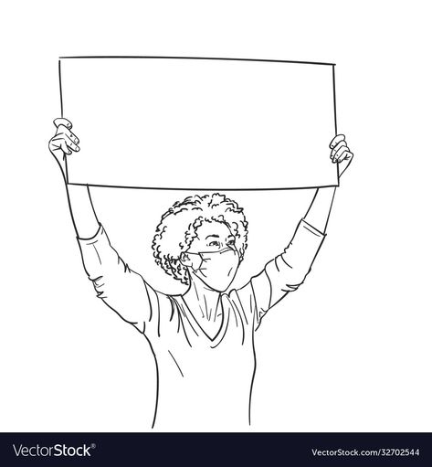 Protesters Drawing, Protest Drawing, Linear Illustration, Three Logo, Blank Sign, Female Drawing, Notes Ideas, Woman Sketch, Sketches Of People