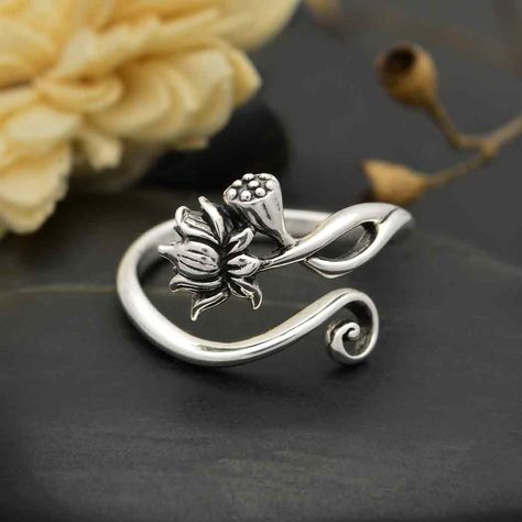 Mini Charm Necklace, Blossoms Band, Lotus Flower Ring, Lotus Ring, Lotus Jewelry, Sterling Silver Promise Rings, Mini Charm, Yoga Jewelry, The Lotus