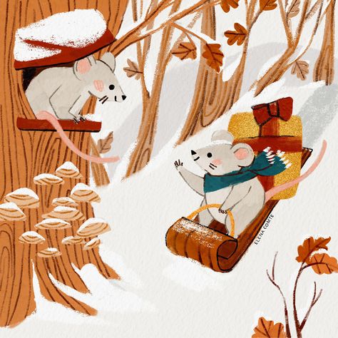 Maus Illustration, Woodland Illustration, Snow Illustration, Mouse Illustration, New Year Illustration, Naive Illustration, Winter Illustration, Children's Illustration, Beautiful Illustration