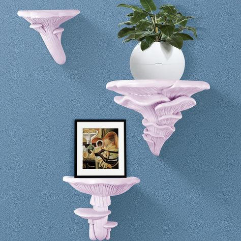 PRICES MAY VARY. 🍄【Unique Wall Decor】These modern floating shelves have a special design,every details has been carefully processed to perfectly reproduce the realistic looking of mushrooms, making you feel as if you were in nature.Besides,it is a best gift for the mushroom lover,they will love it! 🍄【Easy to Install】There are all installation accessories in box. We suggest using screws to install these mushroom shelves, and using glue as an aid. 🍄【High Quality】Our mushroom shelf is made of hi Making Small Shelves, Mini Wall Shelf, Iridescent Home Decor, Funky Home Decor Vintage, Fairy Bathroom Decor, Whimsigoth Decor Living Room, Pastel Goth Office, Unique Decor Pieces, Clear Book Shelves