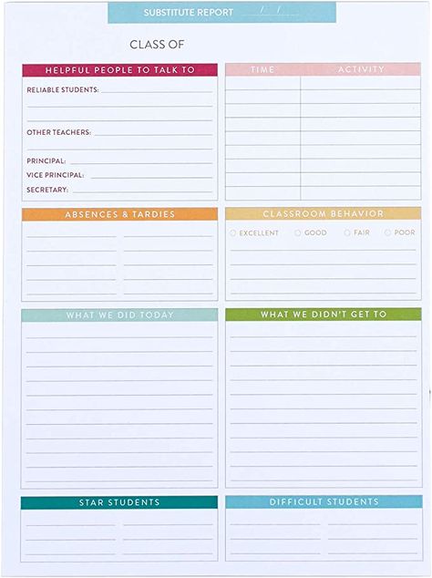 Notes For School, Classroom Setup Elementary, Communication Log, Teacher Notepad, Teacher Lesson Planner, Substitute Teaching, Teacher Must Haves, Write Notes, Teacher Helper