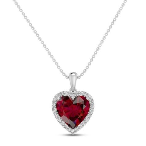 An intense heart-shaped lab-created ruby is traced by sparkling white lab-created sapphires in this romantic necklace for her. Styled in sterling silver, the pendant sways from an 18-inch cable chain that secures with a lobster clasp. Red Jewelry Necklace, Red Crystal Ring, Ruby Heart Necklace, Sapphire Heart Necklace, Heart Shaped Diamond Ring, Romantic Necklace, Pandora Necklace, Heart Shaped Jewelry, Necklace For Her