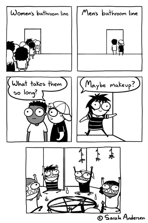 For August 24, 2019 Sarah Anderson Comics, Scary Novels, Anime Mexico, Sarah's Scribbles, Sarah Andersen, Funny Comic Strips, Dessin Adorable, Cute Comics, Comic Strip