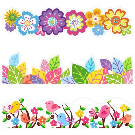 PRICES MAY VARY. Spring bulletin board decorations set:You will receive 60 pieces of spring bulletin board borders with 200 glue point dots,3 designs totaling 59ft in length.sufficient quantity and rich style are enough to meet your spring classroom decoration needs Spring-themed decorations: These spring bulletin board borders decorations for classroom are designed with many spring-themed elements, including flowers, birds, and leaves in bright, beautiful and vibrant colors, Creating a strong s Molde, Bulletin Board Borders Printable, Boarders For Bulletin Boards, Decorations For Classroom, Bird Classroom Theme, Spring Classroom Decorations, Spring Border, Spring Bulletin Board, Board Borders