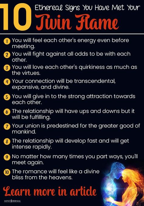 These 10 signs are telling you that you have finally met your spiritual counterpart. #signsoftwinflame #twinflame #twinflameconnection #spiritualconnection Finding Your Twin Flame, Twin Flames Mirror Each Other, Twin Flame Awakening Signs, Twin Flame First Kiss, What Is A Twin Flame Soul Mates, 1111 Twin Flames Relationships, Twin Flame Obsession, Signs Of A Good Relationship, Signs Of Twin Flame