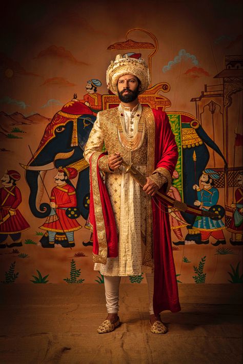 Indian royal prince Indian King, Royalty Clothing, Ambani Wedding, Net Bed, Bajirao Mastani, King Dress, Witch King, Indian Wedding Clothes For Men, Prince Wedding