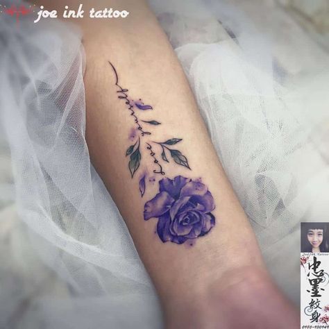 forearm purple rose tattoos betty0819fish Purple Rose Memorial Tattoo, Purple Memorial Tattoo, Roses/lotus/violet/iris Tattoo, Light Purple Rose Tattoo, Rose Tattoo Purple, Blue And Purple Rose Tattoo, Cf Tattoo Ideas, Purple Flower Tattoo Designs, Purple Rose Tattoos For Women