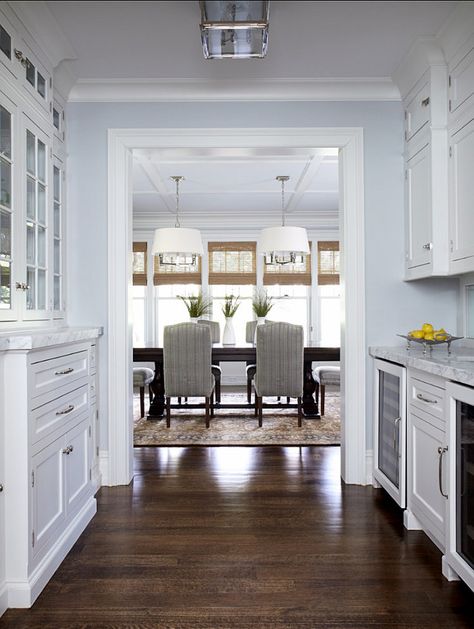 I love the shelving on both sides. Wet bar on one side and more storage on the other Rustic Floors, Kitchen Butlers Pantry, Transitional Dining Room, Dining Room Remodel, Butlers Pantry, Foyer Lighting, New York Homes, Butler Pantry, Butler's Pantry