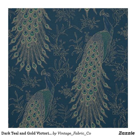 Dark Teal and Gold Victorian style Peacocks Fabric Peacock Wallpaper, Peacock Fabric, Washable Wallpaper, Navy Wallpaper, Book Wallpaper, Teal And Gold, Wallpaper Online, High Quality Wallpapers, Vintage Birds