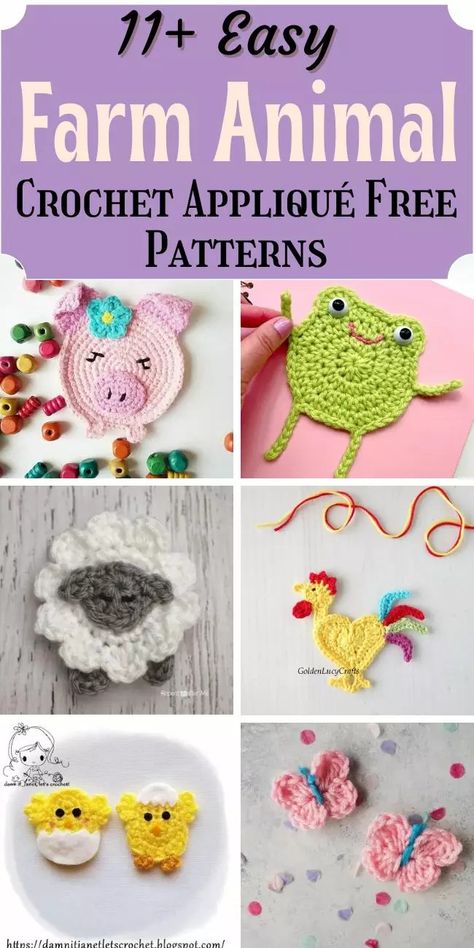 Farm animals are wonderfully cute and cuddly, and they are no less so in crochet form! Crochet appliques are an excellent way to use up scrap yarn, since they use so less yarn and you have a variety of colors you can choose to use. Appliques can be attached to existing projects like bags or blankets. Easy Crochet Flat Animals, Crochet Farm Animals Applique, Free Crochet Applique Patterns Animals, Flat Crochet Animals Free Patterns, Crochet Applique Animals, Crochet Cow Applique, Crochet Cow Applique Pattern Free, Crochet Animal Applique Patterns Free, Small Easy Crochet Animals Free Patterns