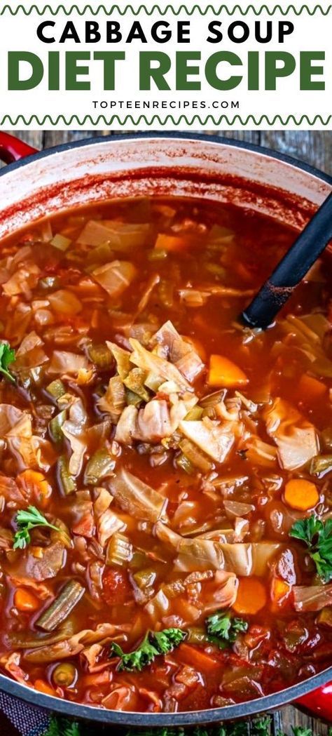 Have you heard about the cabbage soup diet? Also known as the “Military Cabbage Soup Diet,” “Cabbage fat burning Soup diet,” “TWA Stewardess diet,” and even the “Dolly Parton Diet,” it gained popularity in the ’80s. Still, no one really knows when this cabbage soup diet recipe was invented. Cabbage Fat Burning Soup, Cabbage Soup Diet Recipe, Easy Vegetable Soup, Fat Burning Soup, Diet Soup Recipes, Cabbage Soup Diet, Soup Diet, Soup Dinner, Cabbage Soup